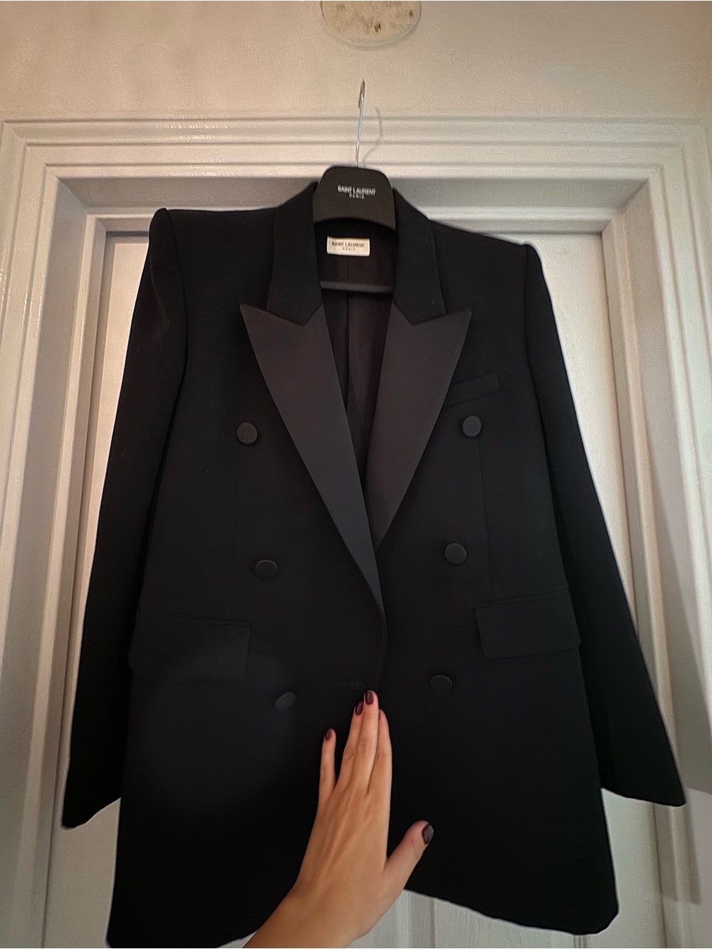 Yves Saint Laurent Black Double-Breasted Satin-Lapel Blazer